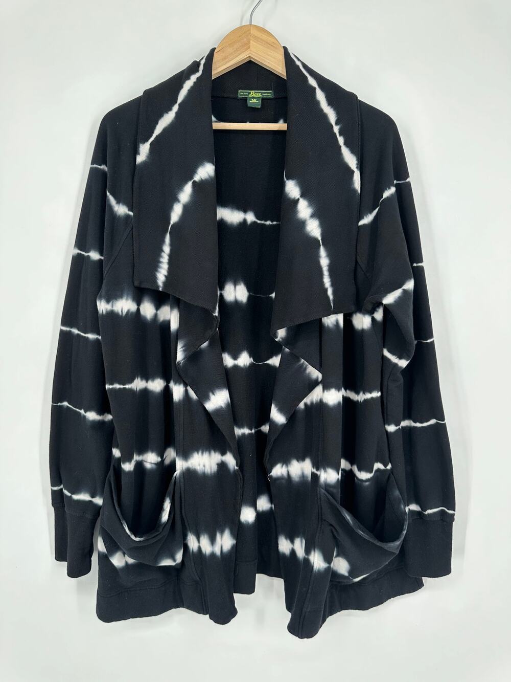Bass Tie Dye Open Front Cardigan Draped Pocket Sweater Sweatshirt Boho
